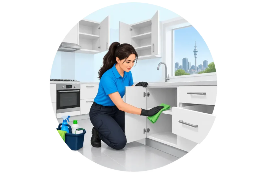Cleaning Doctor cleaner completing end of tenancy cleaning in an Auckland rental property